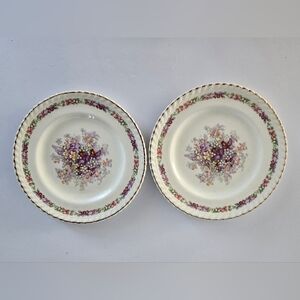 Johnson Bros Old English Queen’s Bouquet Canada Visit 1939 Plate Set Of 2 Vtg